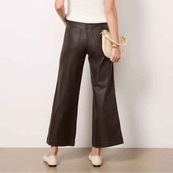 KUT from the Kloth Meg Coated High Waist Wide Leg Cropped Jeans, Chocolate, 12 - Picture 2 of 10
